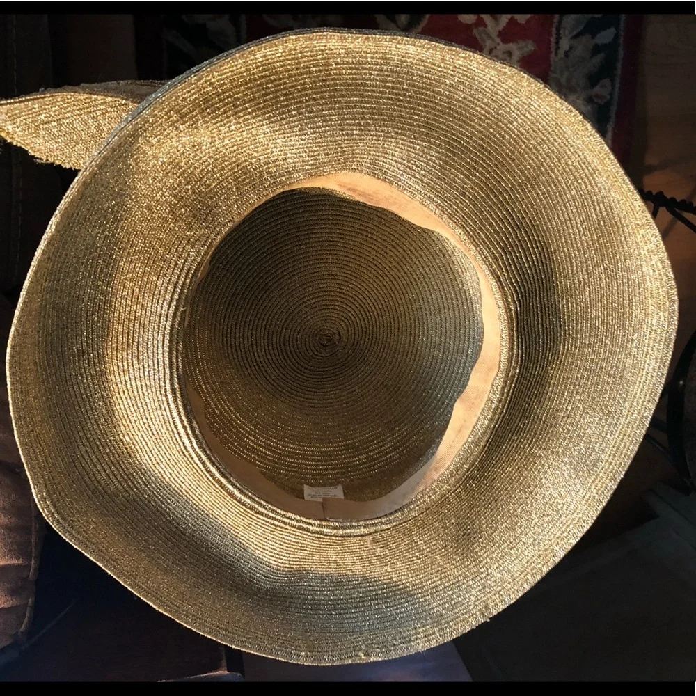 Vintage Wide Brim Embellished Gold Metallic Hat - Picture 10 of 11